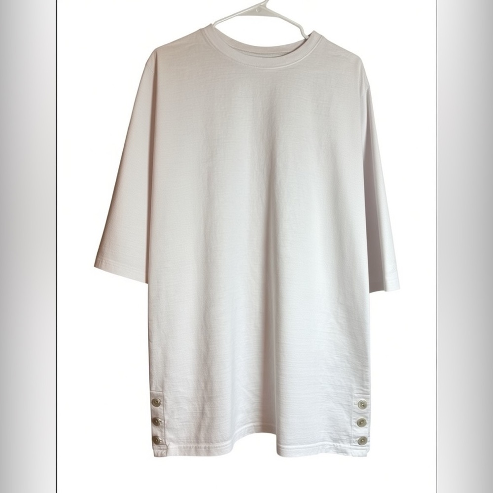Junonia White 2X Cotton 3/4 Sleeve Tunic Top Side Button Detail
